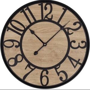 Black & Wood-Finish Wall Clock – Modern Farmhouse Timepiece